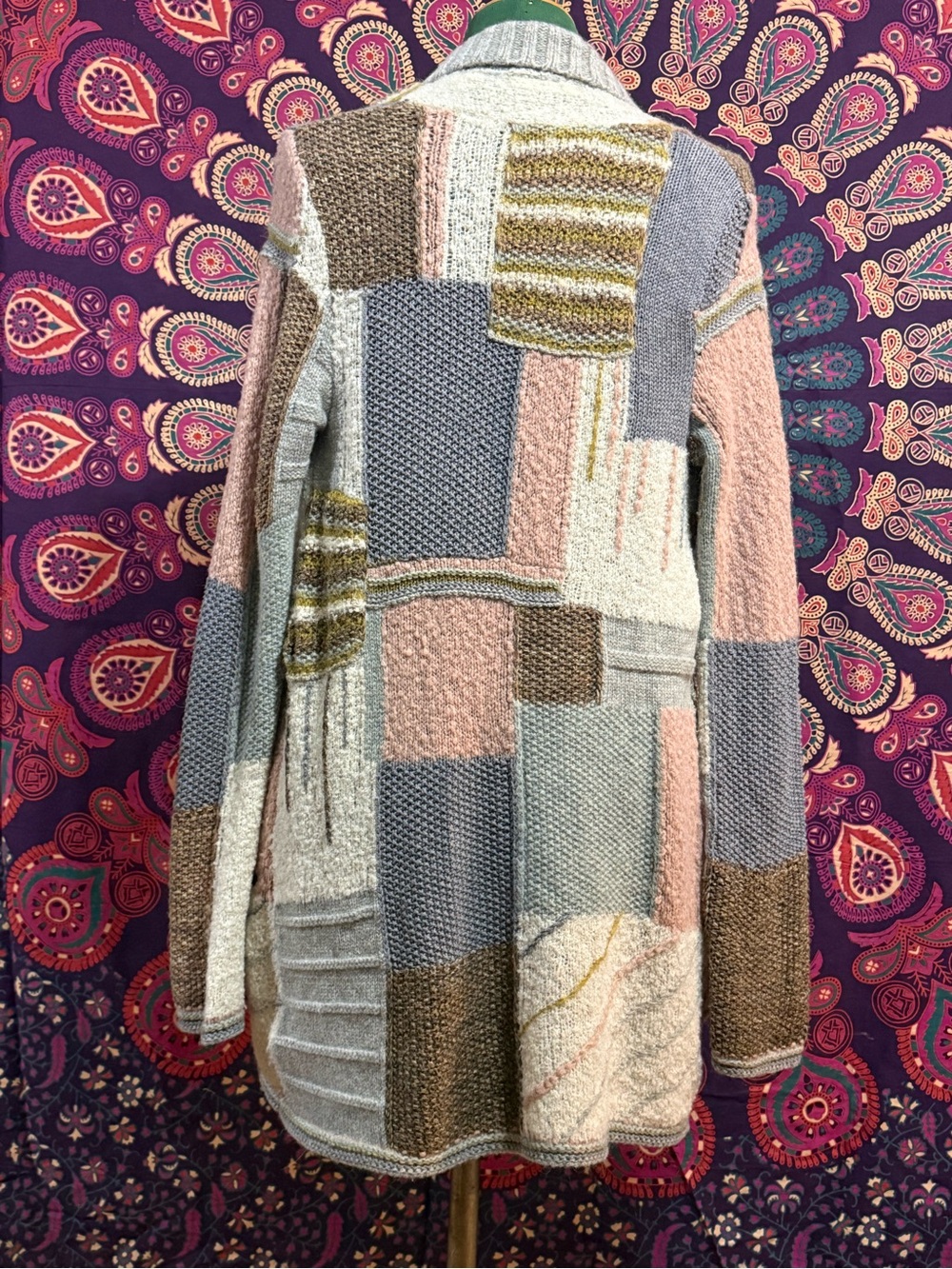Anthropologie Sleeping in snow Wool/linen blend patchwork cardigan